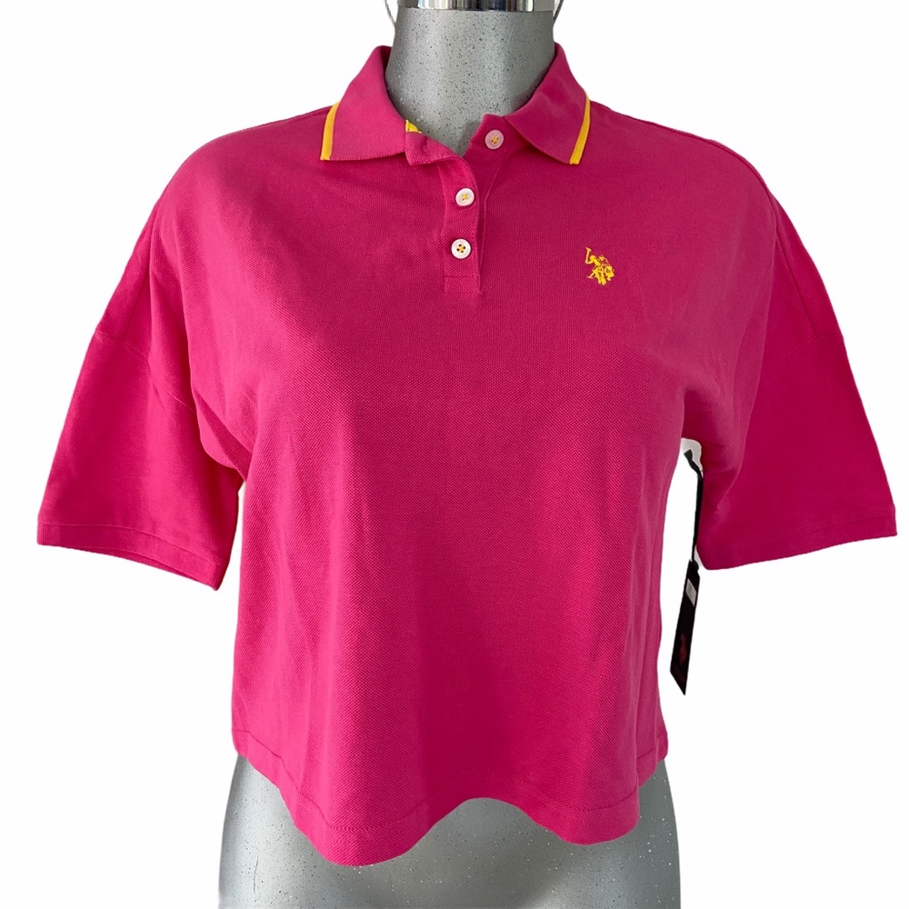 Cropped Polo Shirt Cotton Preppy Classic Golf Tennis Pink 90's Boxy Fit Medium